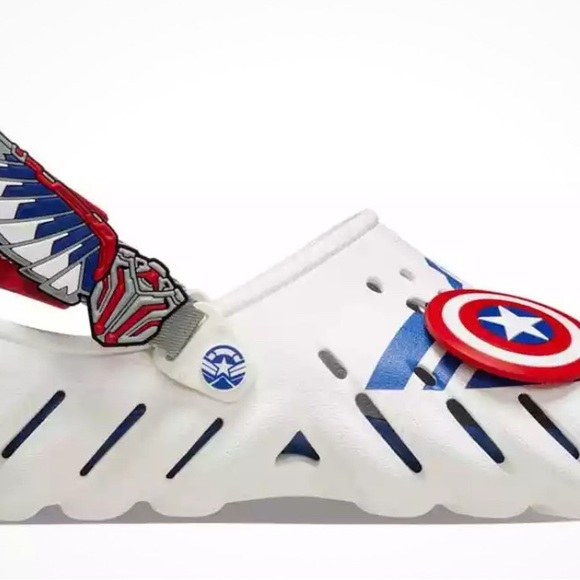 CROCS White and Red Sandals with Superhero Accents